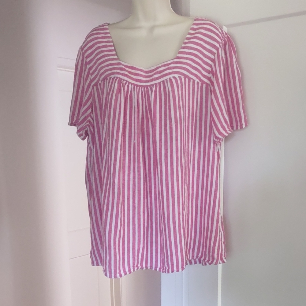 Terra & Sky Pink and White Striped Blouse - Size 1X